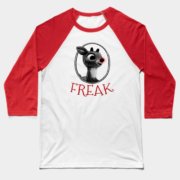 FREAK Rudolph the Red Nosed Reindeer Christmas Parody Baseball T-Shirt by UselessRob